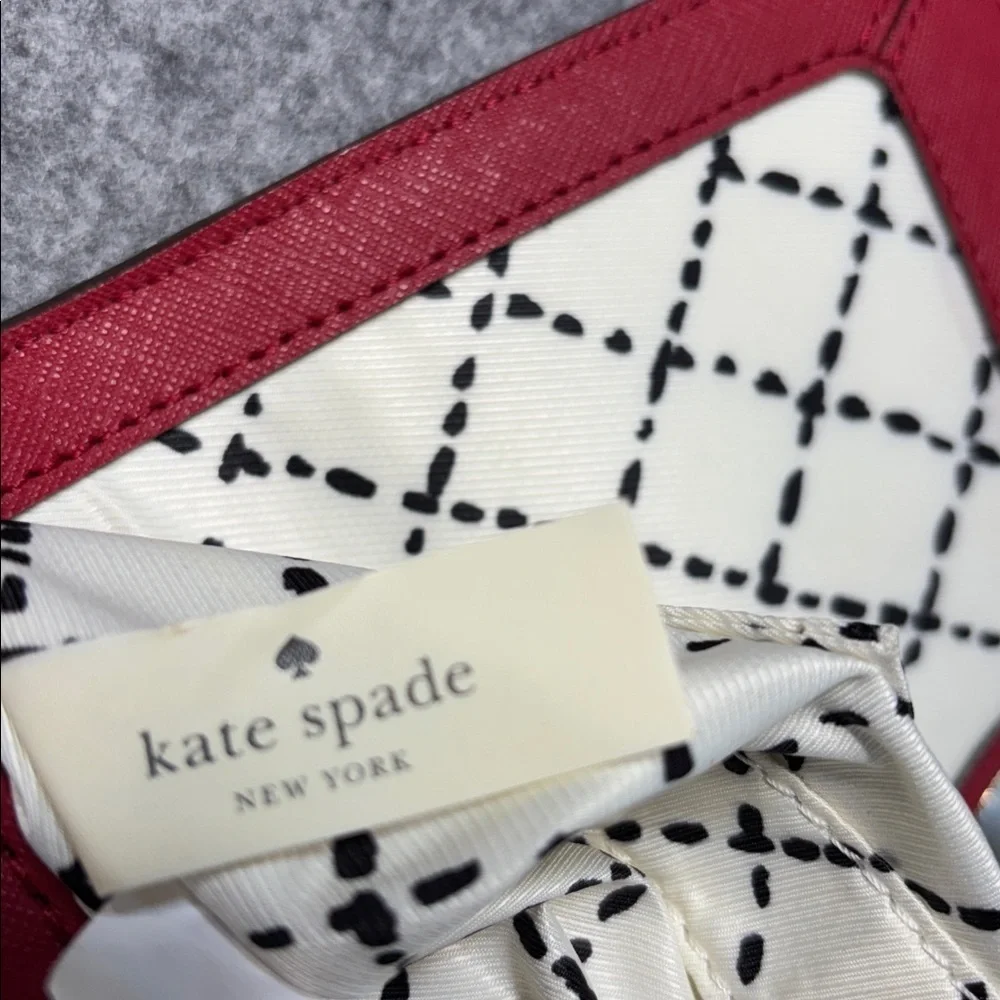 Kate Spade New York Lock Clutch Red Leather Envelope Brass Turn Pyramid Purse